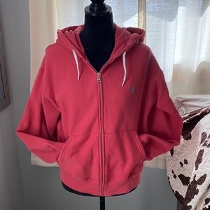 EUC Polo Ralph Lauren zip up hoodie. Coral/ pink color. Women’s size XL.